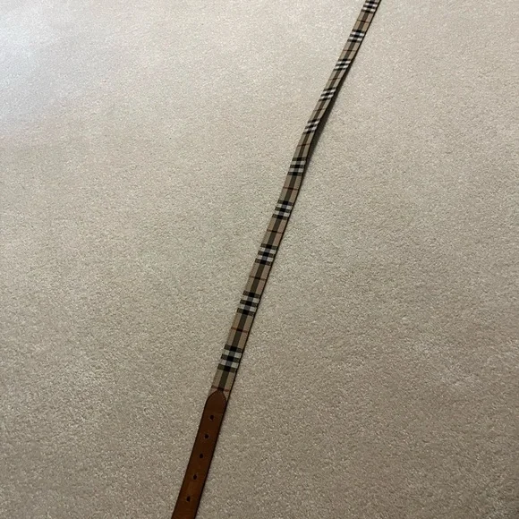 Burberry Beige Check & Brown Leather Men's Belt with Gold Buckle - Picture 6 of 6